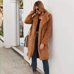 Brown Sherpa Plush Teddy Faux Fur Coat